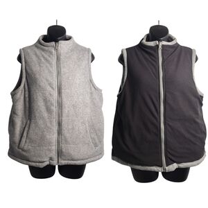 Lauren Ralph Lauren  Women's Gray Reversible Fleece Vest Zip Up Size Small